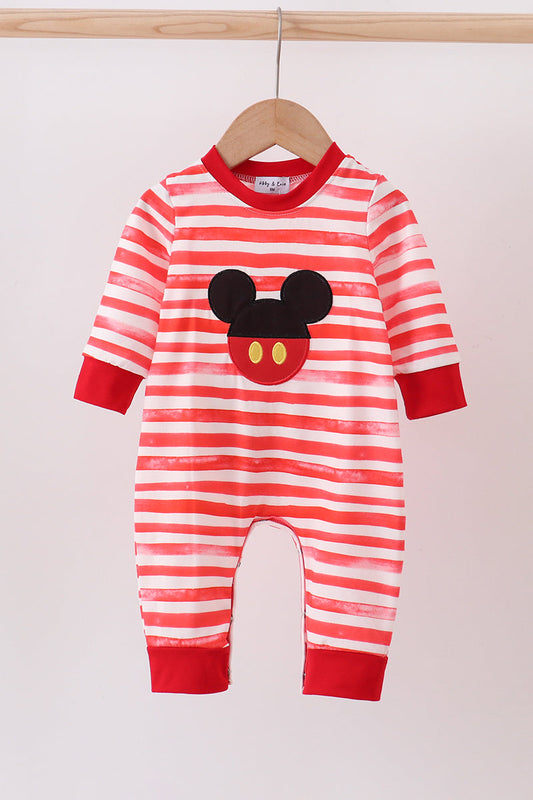 Red stripe character applique romper