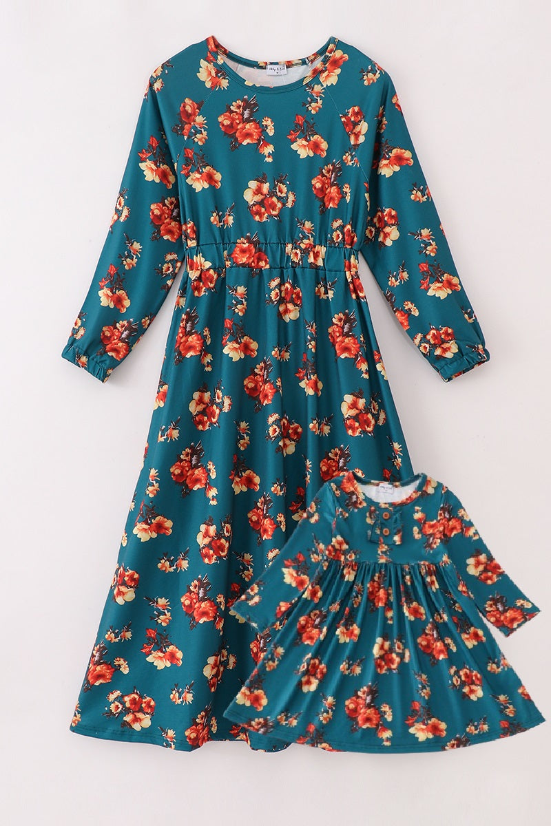 Green floral print mom&me dress – Cloudling Kids Clothing