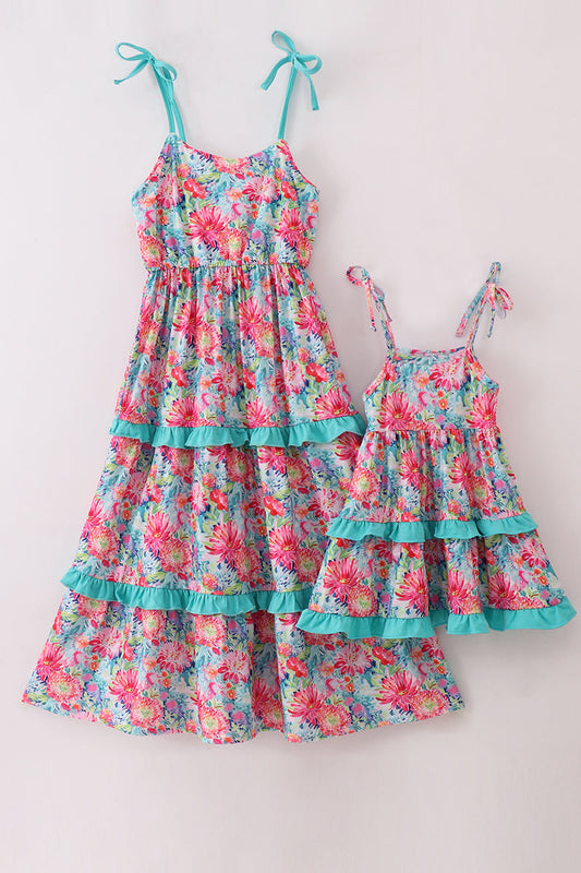 Mommy and Me Tropical Bloom print matching dresses by Cloudling Kids Clothing.