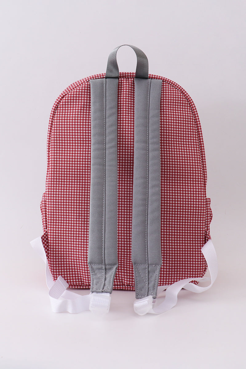 Red Alabama embroidery gingham backpack - Cloudling Kids Clothing