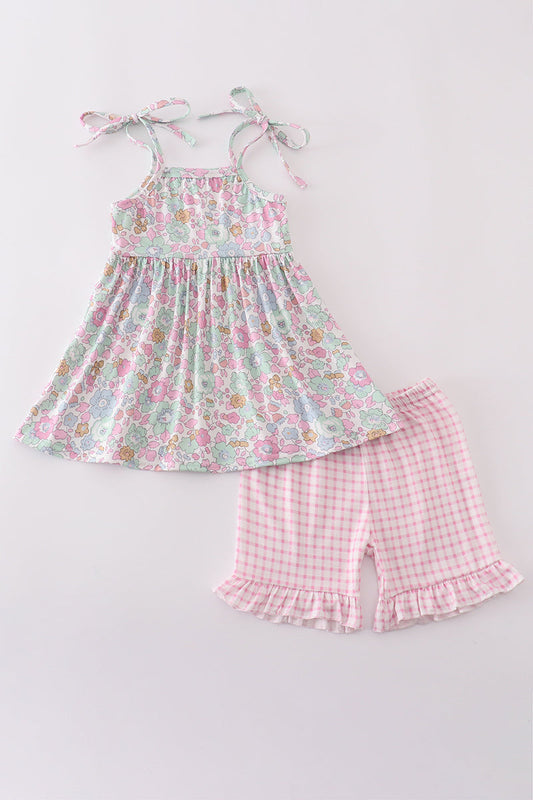 Mint pink floral print set - Cloudling Kids Clothing