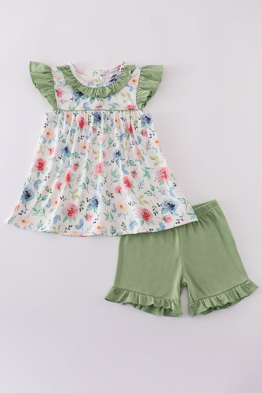 Green garden rose set - Cloudling Kids Clothing