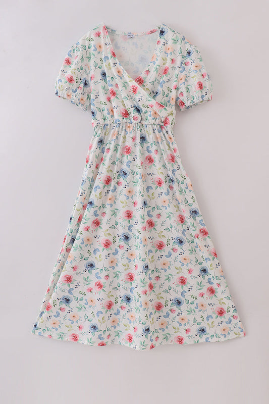 Green garden rose mom dress - Cloudling Kids Clothing