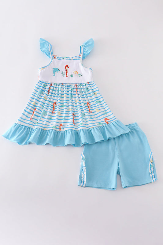 Blue marine creature embroidery set - Cloudling Kids Clothing