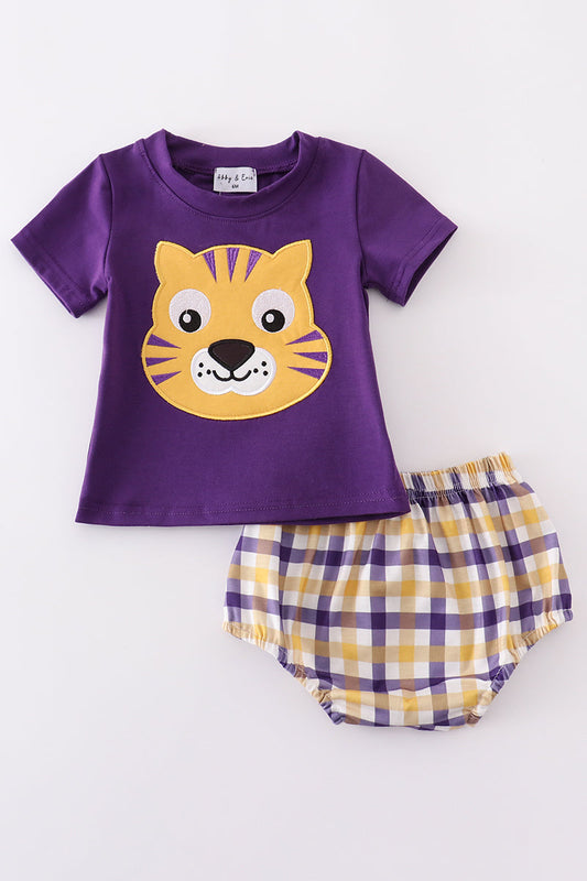 Purple gold LSU applique bloomer set - Cloudling Kids Clothing
