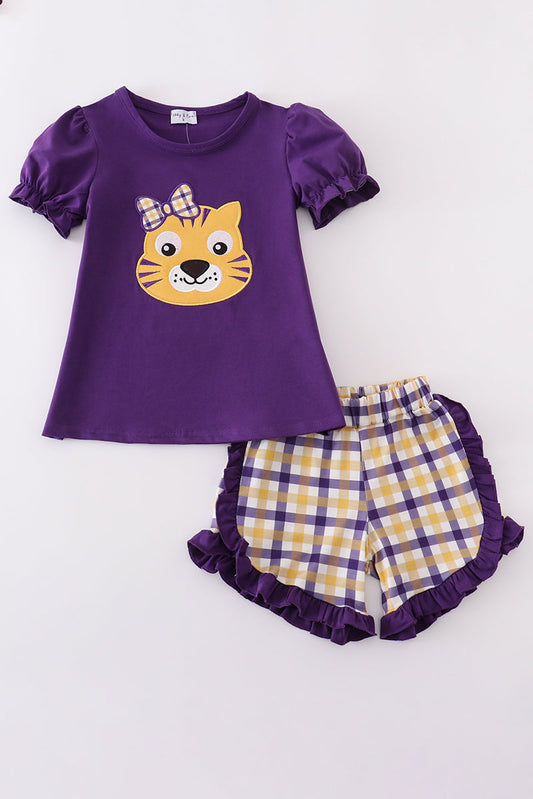Purple gold LSU applique dress - Cloudling Kids Clothing