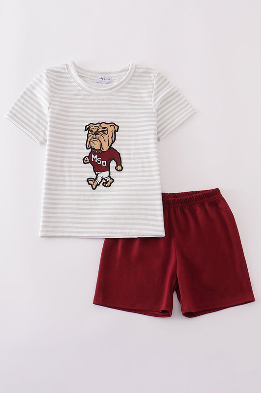 Maroon Mississippi applique stripe set - Cloudling Kids Clothing