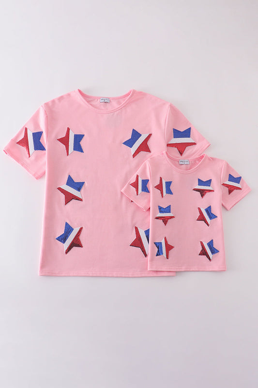 Pink star sequin mom&me top - Cloudling Kids Clothing