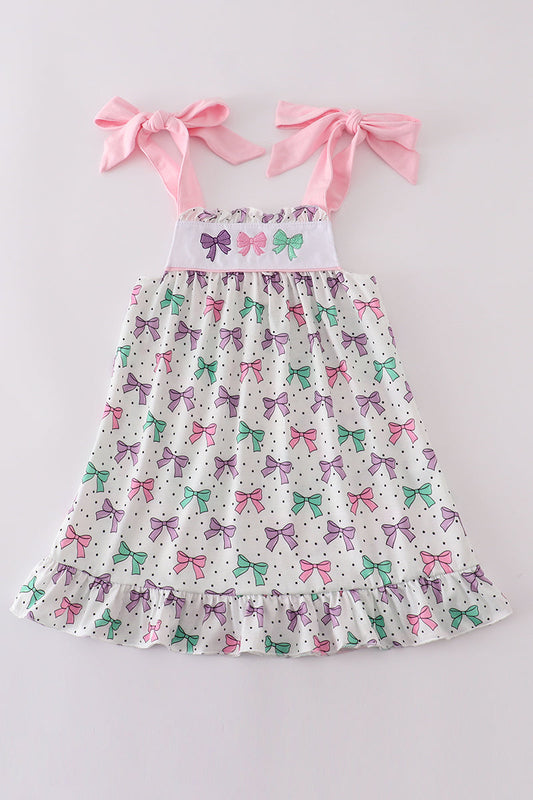 Pink bow embroidery ruffle dress