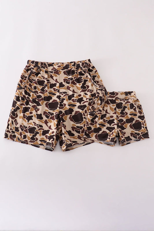 Brown camouflage print dad&me shorts