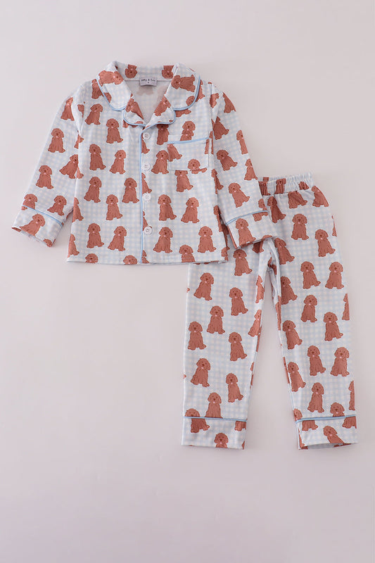 Pink puppy print pajamas set