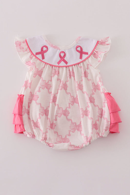 Pink bow tie embroidery ruffle bubble