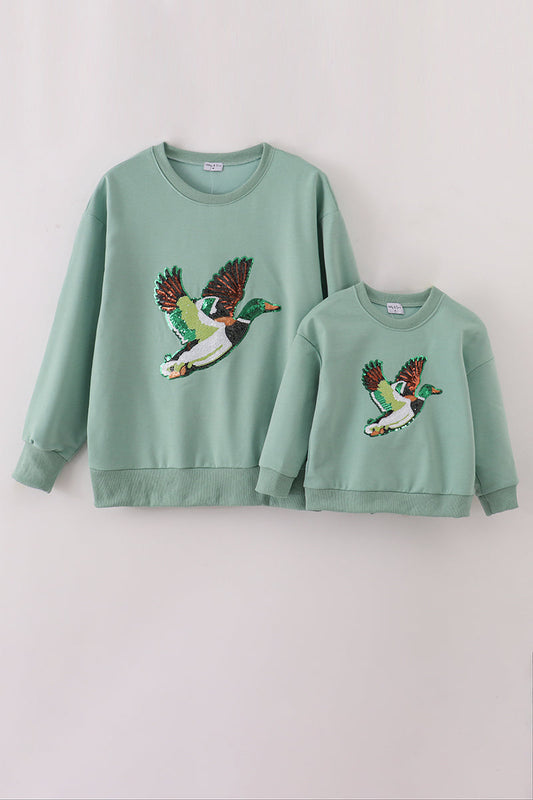 Sage duck sequin mom&me top