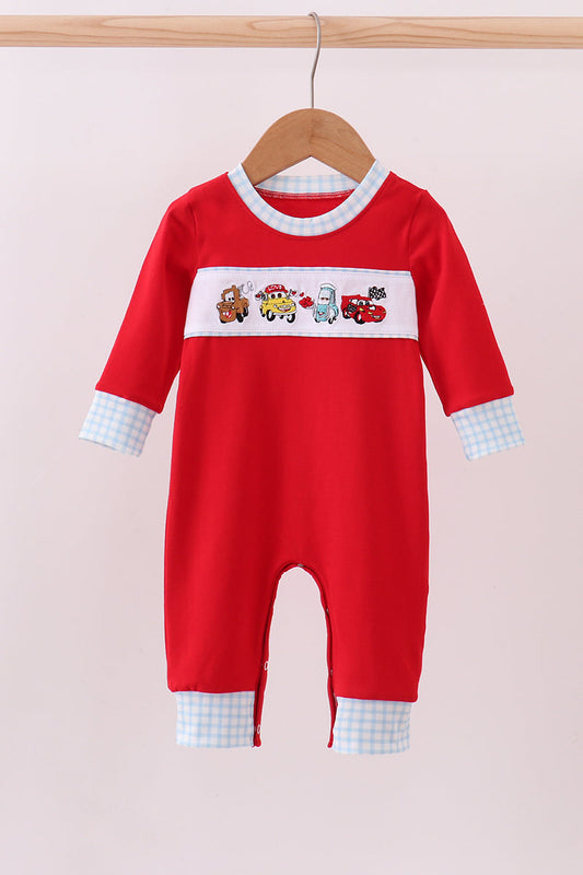 Red character embroidery romper