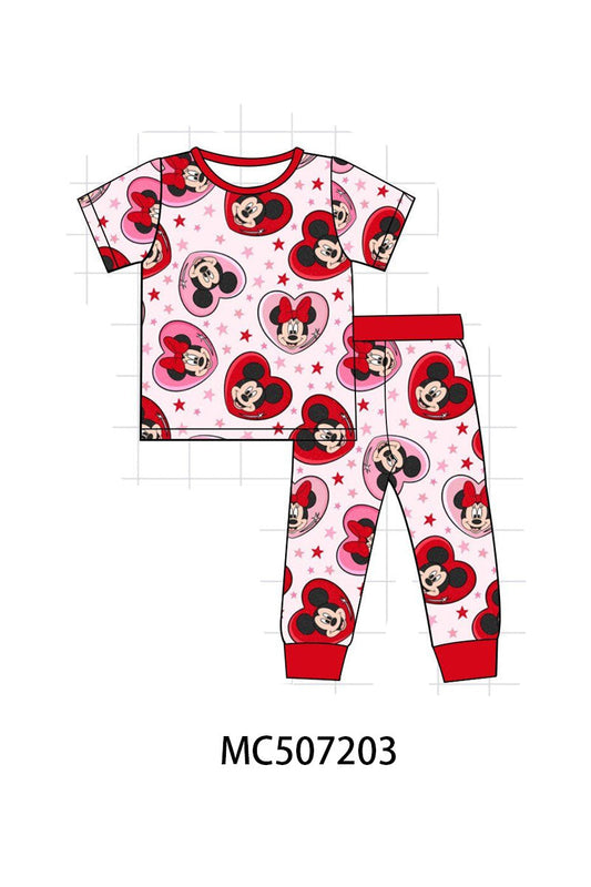 Red character heart print bamboo pajama pants set