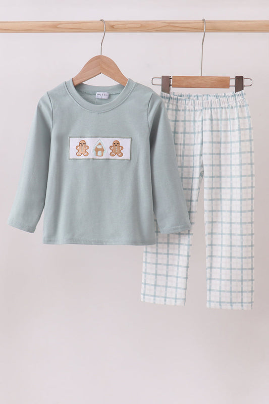 Blue gingerbread embroidery pants set