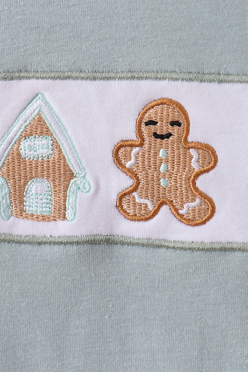Blue gingerbread embroidery pants set