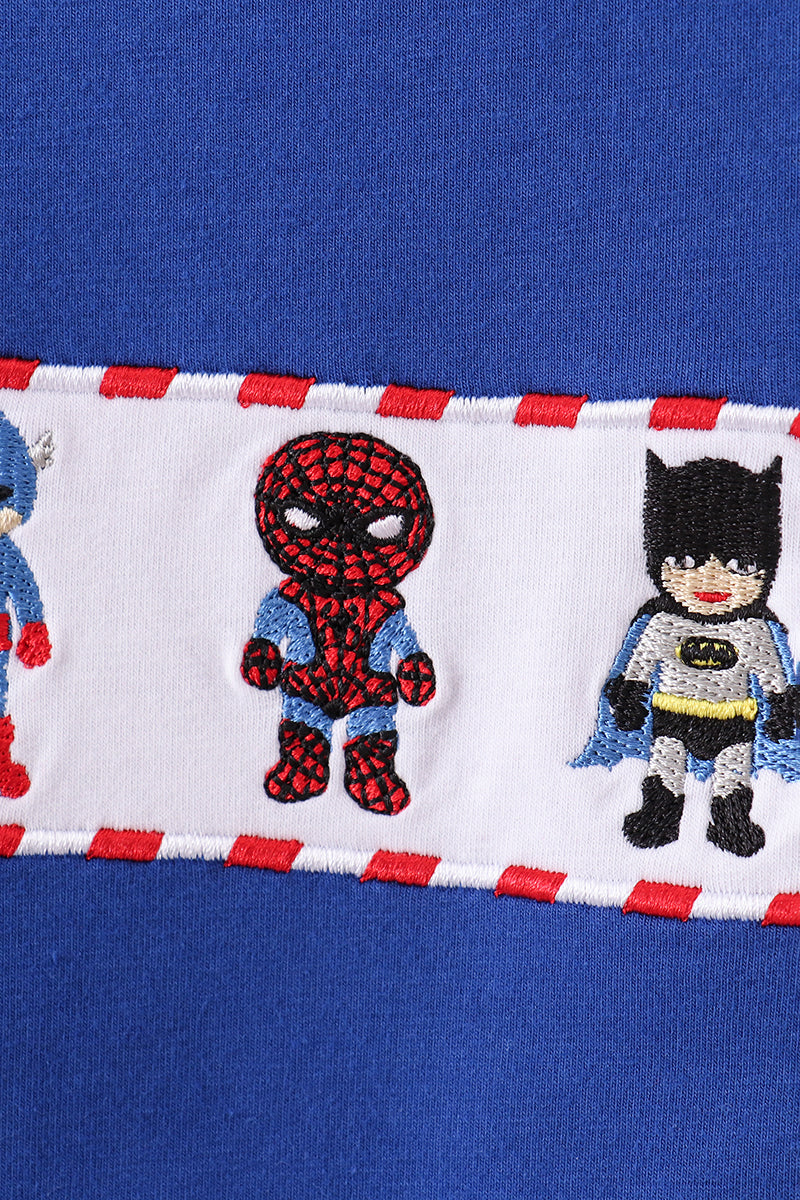 Blue character embroidery pants set