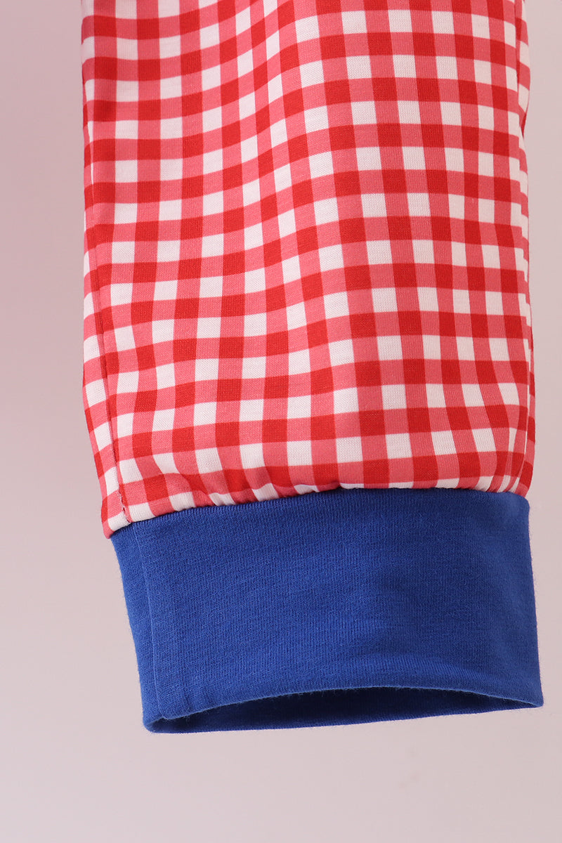 Blue character embroidery pants set