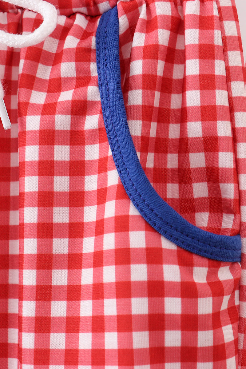 Blue character embroidery pants set