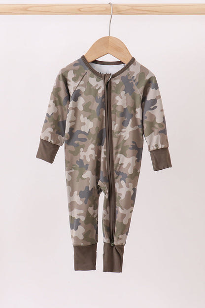Camouflage bamboo zipper romper