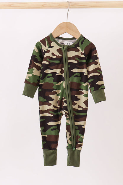 Classic Camo bamboo zipper romper
