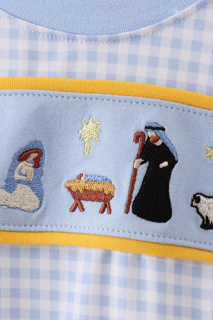 Blue nativity embroidery bubble