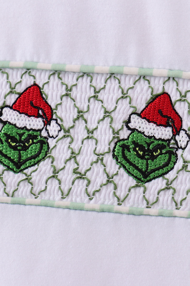 Green grinch smocked gingham pants set