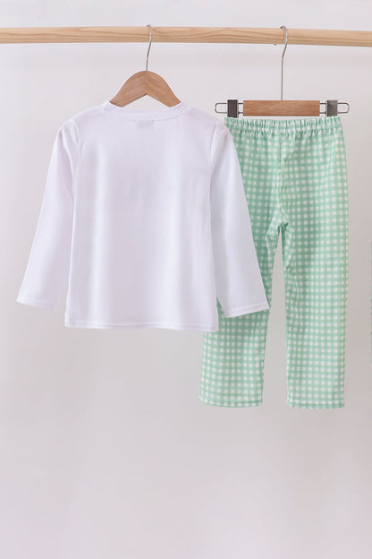 Green grinch smocked gingham pants set
