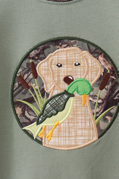 Camouflage dog hunting applique romper