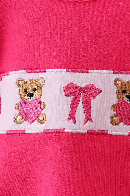 Pink bear embroidery bow bubble