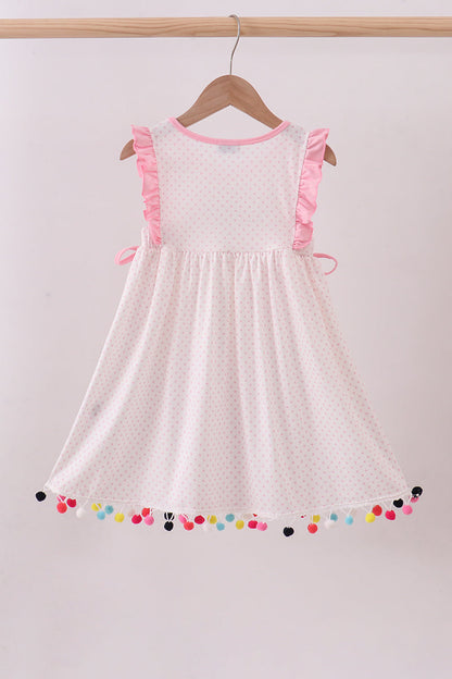 Pink alpaca embroidery ruffle dress