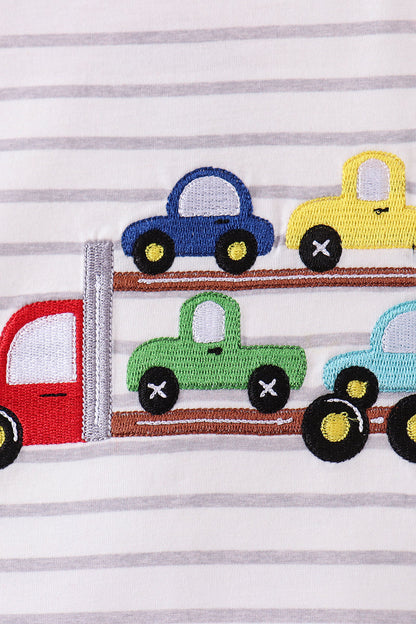 Red car embroidery stripe top