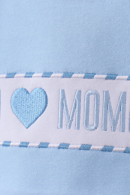 Blue I love MAMA smocked shorts set