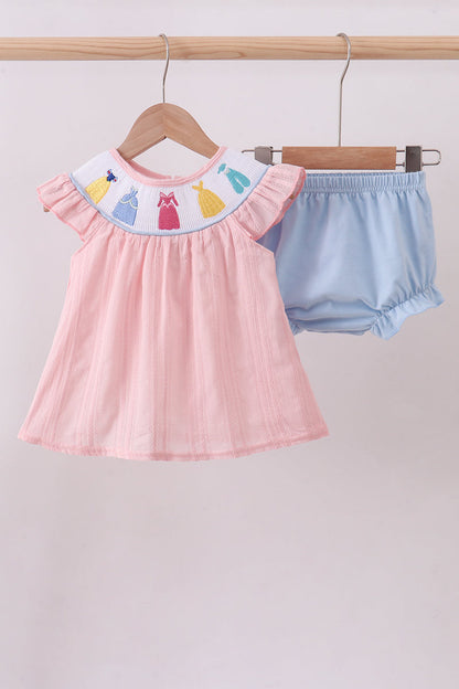 Pink princess smocked bloomer set