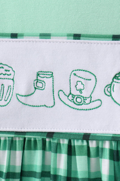 Green parade embroidery gingham dress