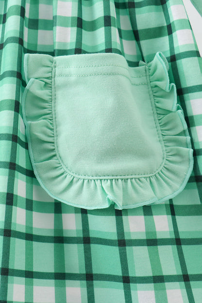 Green parade embroidery gingham dress