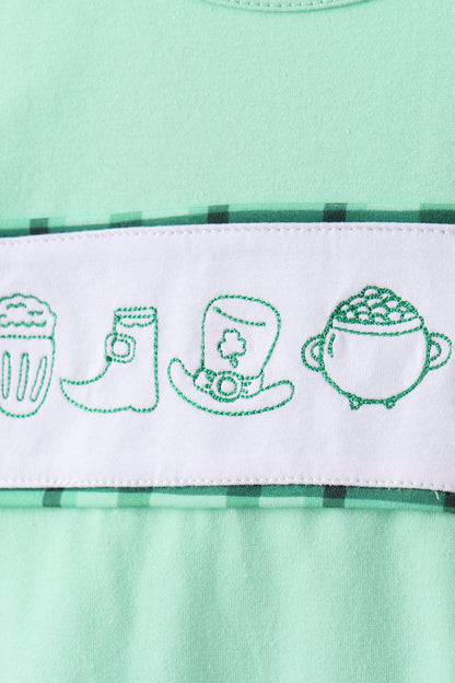 Green parade embroidery ruffle gingham pants set