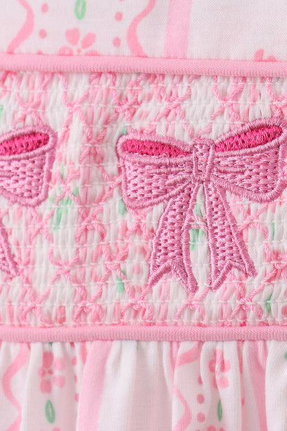 Pink floral bow smocked bloomer set