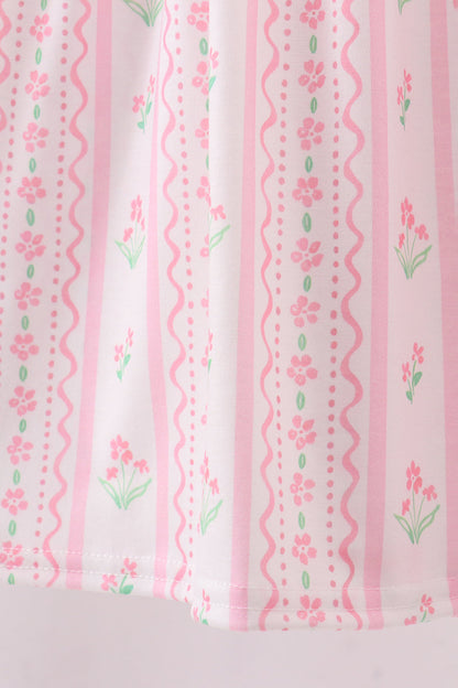 Pink floral bow smocked dress