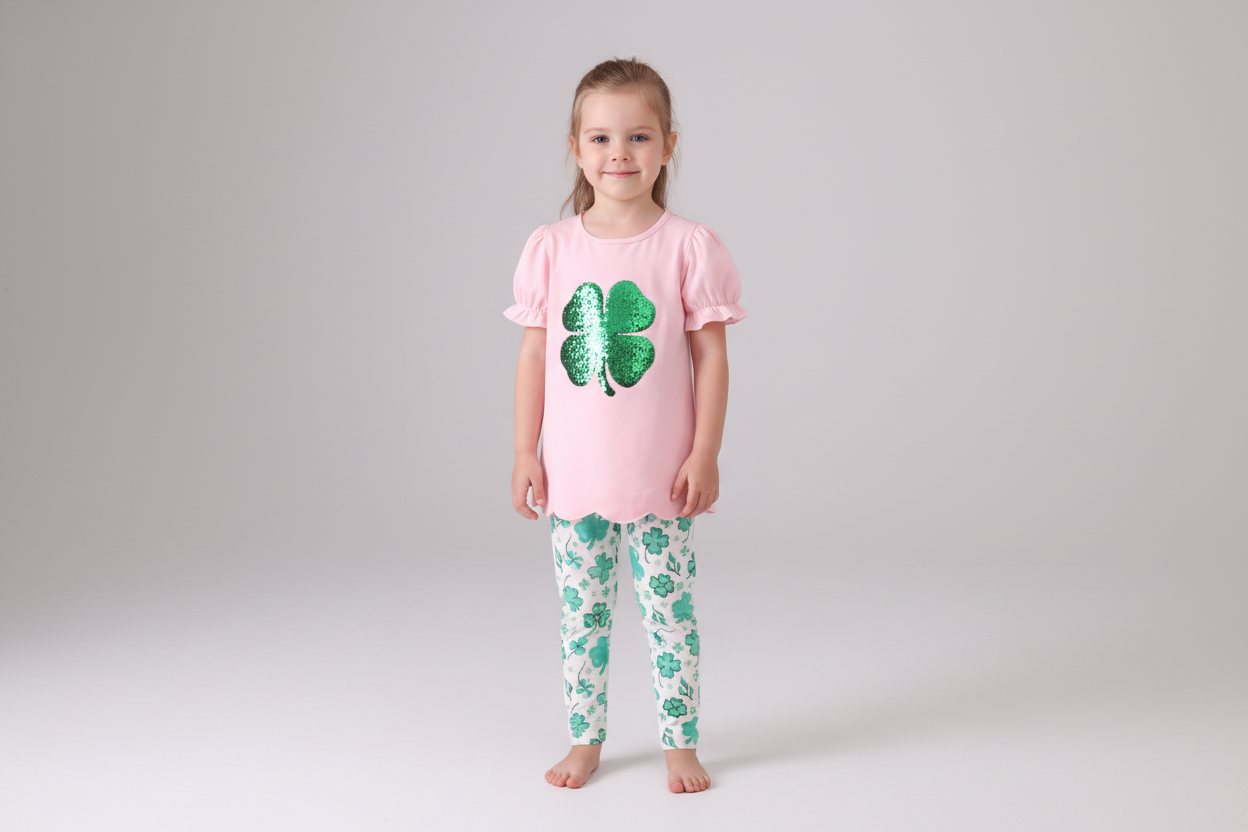 Pink clover glitter pants set