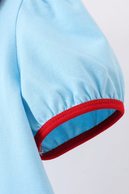 Blue character embroidery dress