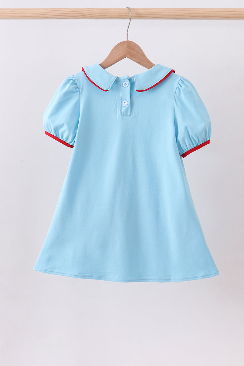 Blue character embroidery dress