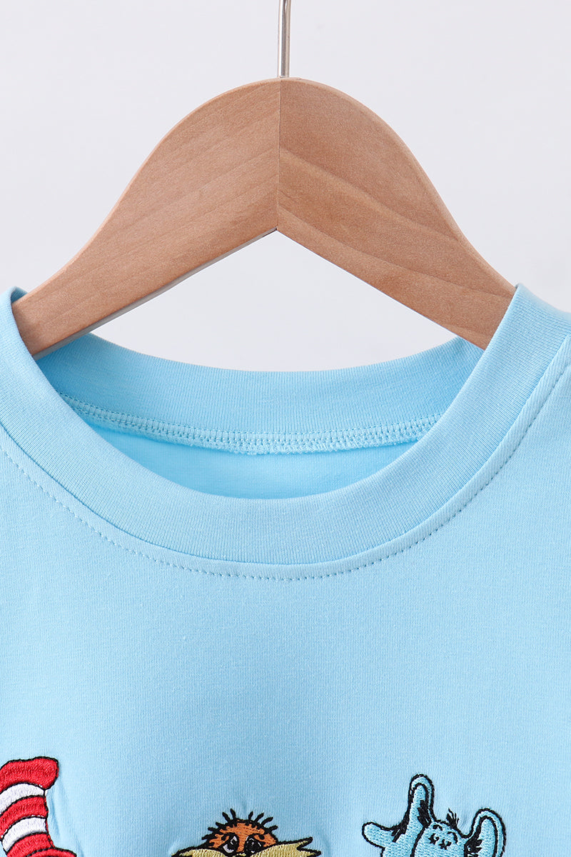 Blue character embroidery top