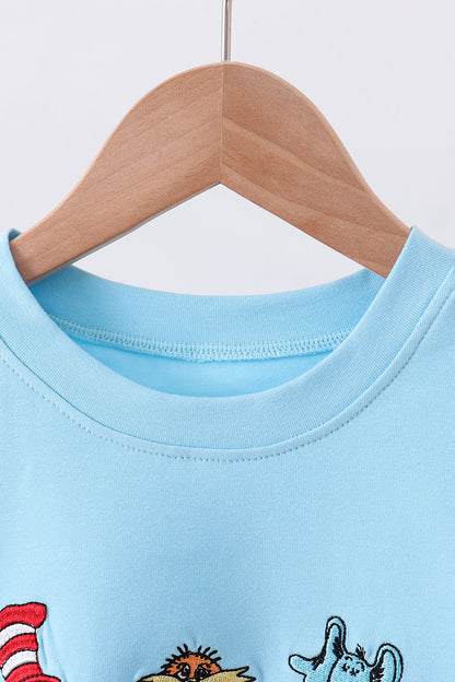 Blue character embroidery top