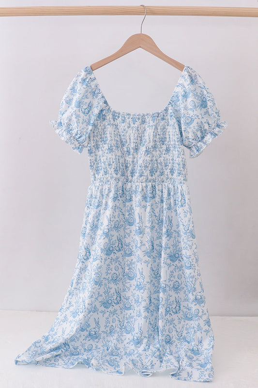 Blue bunny egg smocked women dress - Cloudling Kids Clothing