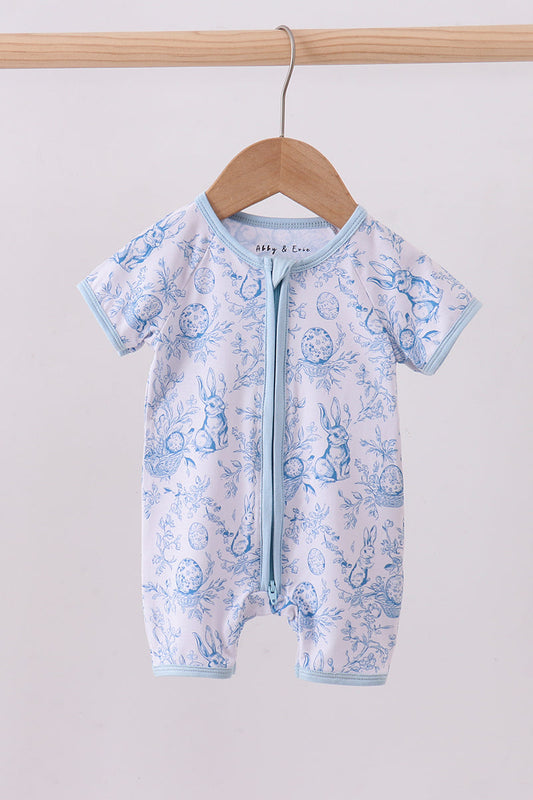 Blue bunny egg bamboo romper - Cloudling Kids Clothing