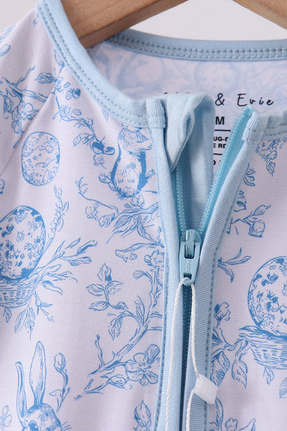 Blue bunny egg bamboo romper - Cloudling Kids Clothing