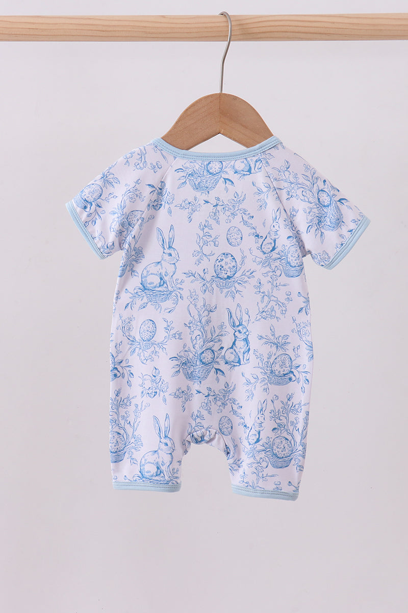 Blue bunny egg bamboo romper - Cloudling Kids Clothing