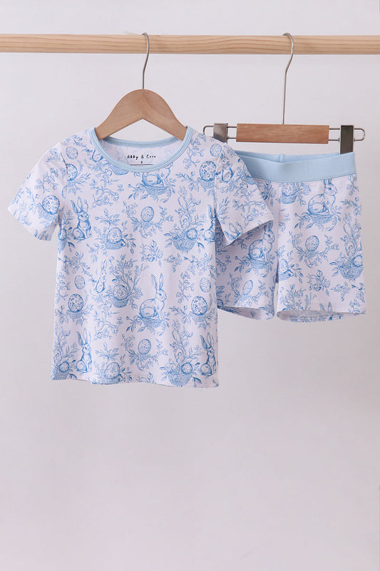 Blue bunny egg bamboo pajama shorts set - Cloudling Kids Clothing